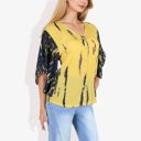 Yellow Large Button-Front Tie-Dye Duster Sleeve Blouse