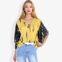 Yellow Large Button-Front Tie-Dye Duster Sleeve Blouse