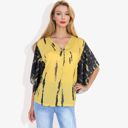 Yellow Large Button-Front Tie-Dye Duster Sleeve Blouse