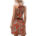 Red Small Halter Neck Floral Mini Dress with Gathered Waist and Ruffle Hem