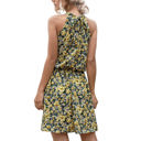 Yellow Large Halter Neck Floral Mini Dress with Gathered Waist and Ruffle Hem