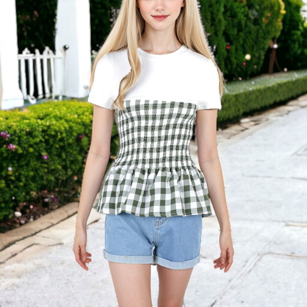 Picnic Date Smocked Detail Peplum T-Shirt