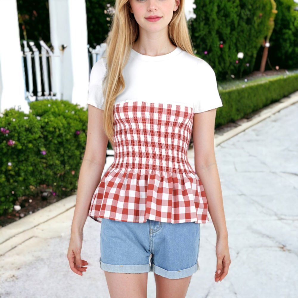 Picnic Date Smocked Detail Peplum T-Shirt