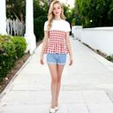 Red Large Picnic Date Smocked Detail Peplum T-Shirt