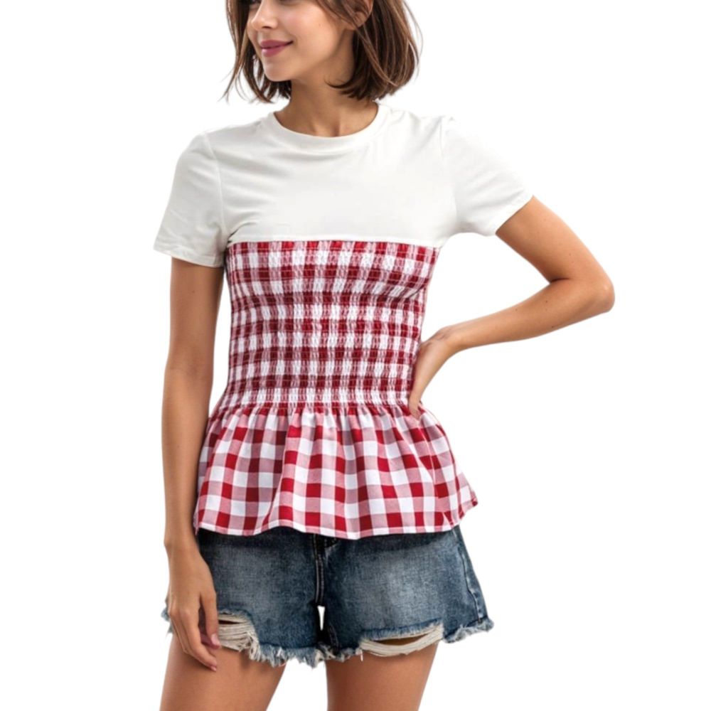 Picnic Date Smocked Detail Peplum T-Shirt