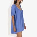  Short Sleeve Loose Fit Mini Dress with Tie Front and Elastic Cuffs Boho Style Casual Dress