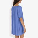  Short Sleeve Loose Fit Mini Dress with Tie Front and Elastic Cuffs Boho Style Casual Dress