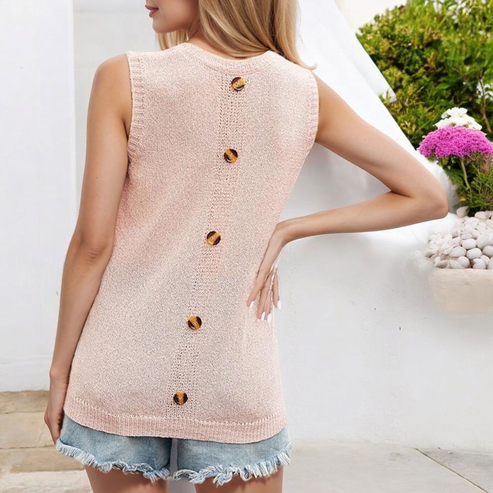 Sleeveless Knit Top with Front Pocket Detail