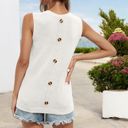 White Large Sleeveless Knit Top with Front Pocket Detail