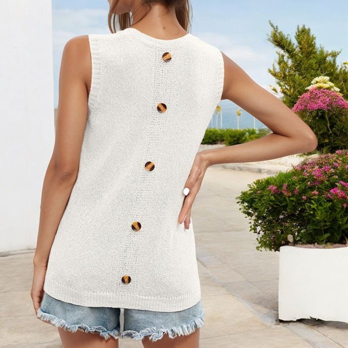 Sleeveless Knit Top with Front Pocket Detail