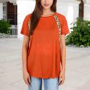 Orange Large Short Sleeve Casual T-Shirt with Leopard Print Accents and Raglan Sleeves for Everyday Wear