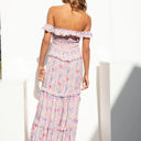 Purple Small Off Shoulder Maxi Dress with Floral Print and Tiered Skirt