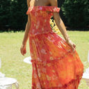 Orange Medium Off Shoulder Maxi Dress with Floral Print and Tiered Skirt