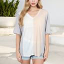  Color Block V-Neck Oversized T-Shirt with Drop Shoulders