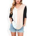 Black Large Color Block V-Neck Oversized T-Shirt with Drop Shoulders