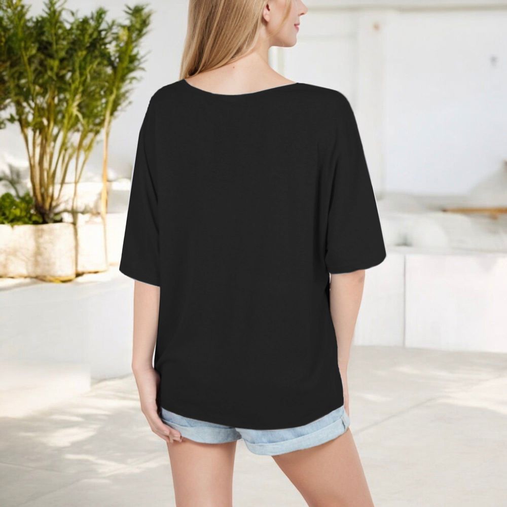 Color Block V-Neck Oversized T-Shirt with Drop Shoulders