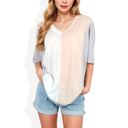 Gray Large Color Block V-Neck Oversized T-Shirt with Drop Shoulders