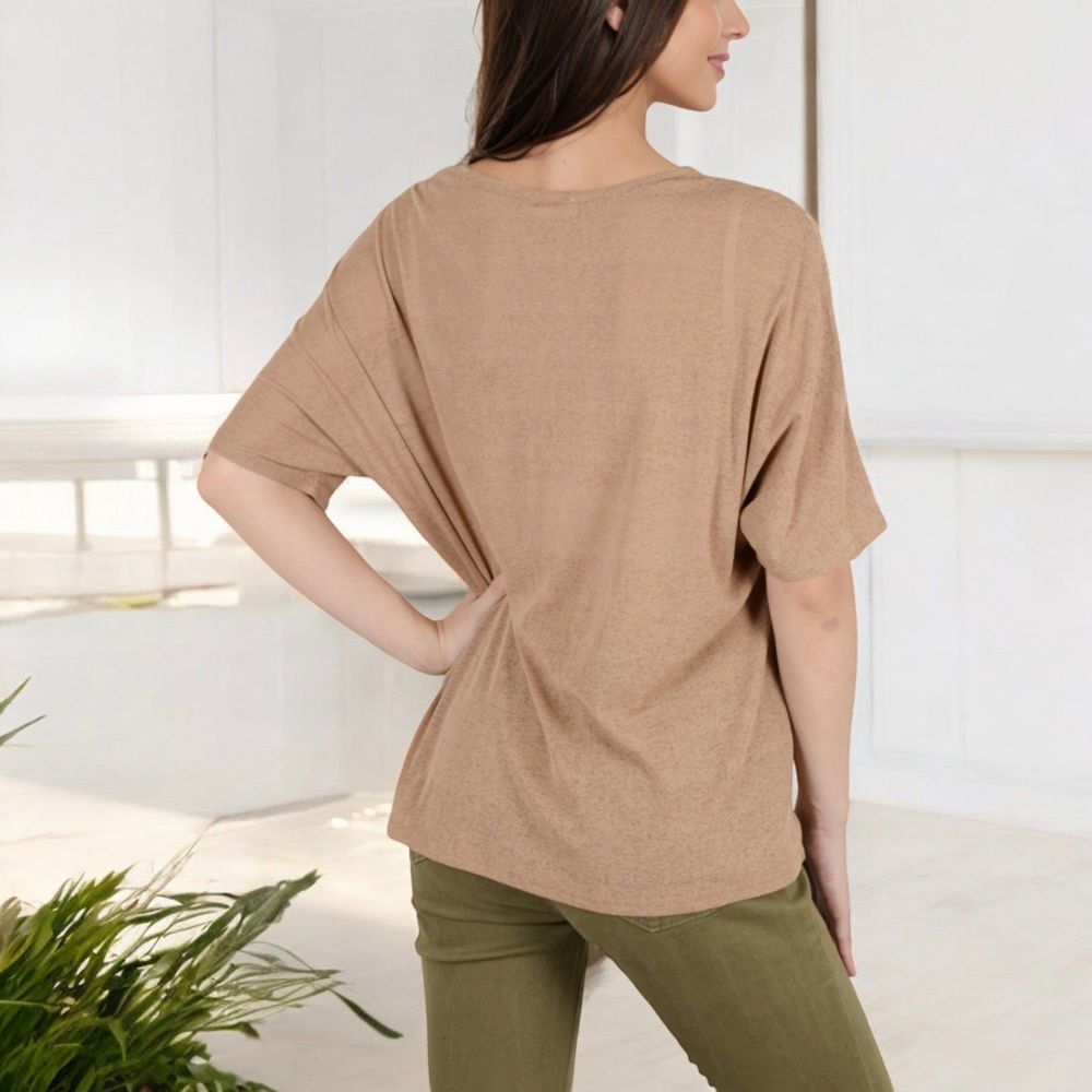 Color Block V-Neck Oversized T-Shirt with Drop Shoulders