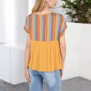 Yellow Large V-Neck Short Sleeve Striped Panel Top with Contrast Bodice