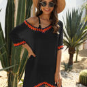 Black Medium Crochet Trim Tunic Cover-Up with Off Shoulder Design and Relaxed Fit