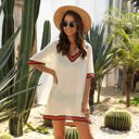 Off-white Large Crochet Trim Tunic Cover-Up with Off Shoulder Design and Relaxed Fit