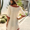 Off-white Medium Crochet Trim Tunic Cover-Up with Off Shoulder Design and Relaxed Fit