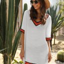 White Large Crochet Trim Tunic Cover-Up with Off Shoulder Design and Relaxed Fit