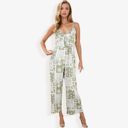  Sleeveless Printed Jumpsuit with V-Neck Ruffle Detail and Wide-Leg Pants