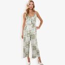  Sleeveless Printed Jumpsuit with V-Neck Ruffle Detail and Wide-Leg Pants