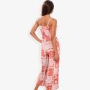 Red Large Sleeveless Printed Jumpsuit with V-Neck Ruffle Detail and Wide-Leg Pants