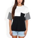  Color Block T-Shirt with Striped Sleeves and Front Pocket Detail