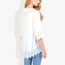  Strap V-Neck Detail Crochet Lace Trim Midi Sleeve Blouse