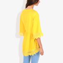 Yellow Large Strap V-Neck Detail Crochet Lace Trim Midi Sleeve Blouse