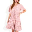 Pink Large Ruffle Detail Surplice V-Neck Floral Print Tiered Flared Dress