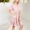 Pink Large Ruffle Detail Surplice V-Neck Floral Print Tiered Flared Dress