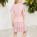 Pink Large Ruffle Detail Surplice V-Neck Floral Print Tiered Flared Dress