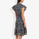  Flutter Sleeve Floral Print Dress with Lace-Up Neckline and Tiered Skirt Casual Summer Dress