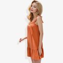  Crochet Detail Tassel Tie Shoulder Ruffle Hem Mini Flared Dress