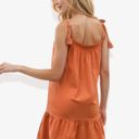  Crochet Detail Tassel Tie Shoulder Ruffle Hem Mini Flared Dress