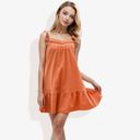 Orange Large Crochet Detail Tassel Tie Shoulder Ruffle Hem Mini Flared Dress