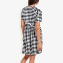  Gingham V-Neck Short Sleeve Dress With Empire Waist And Lace Trim