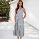  Spaghetti Strap Tiered Maxi Dress with Square Neckline and Flowy Skirt