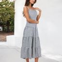  Spaghetti Strap Tiered Maxi Dress with Square Neckline and Flowy Skirt