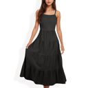 Black Large Spaghetti Strap Tiered Maxi Dress with Square Neckline and Flowy Skirt