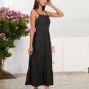 Black Large Spaghetti Strap Tiered Maxi Dress with Square Neckline and Flowy Skirt