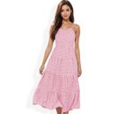 Pink Large Spaghetti Strap Tiered Maxi Dress with Square Neckline and Flowy Skirt