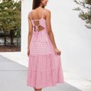 Pink Large Spaghetti Strap Tiered Maxi Dress with Square Neckline and Flowy Skirt