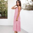 Pink Large Spaghetti Strap Tiered Maxi Dress with Square Neckline and Flowy Skirt