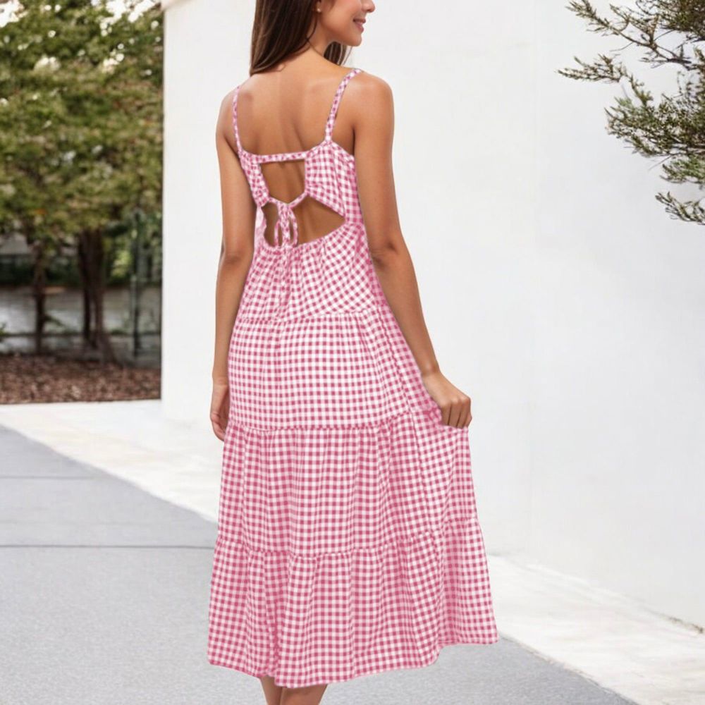 Spaghetti Strap Tiered Maxi Dress with Square Neckline and Flowy Skirt