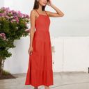 Red Medium Spaghetti Strap Tiered Maxi Dress with Square Neckline and Flowy Skirt